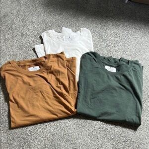 Set of Three T-Shirts in White, Green, and Brown